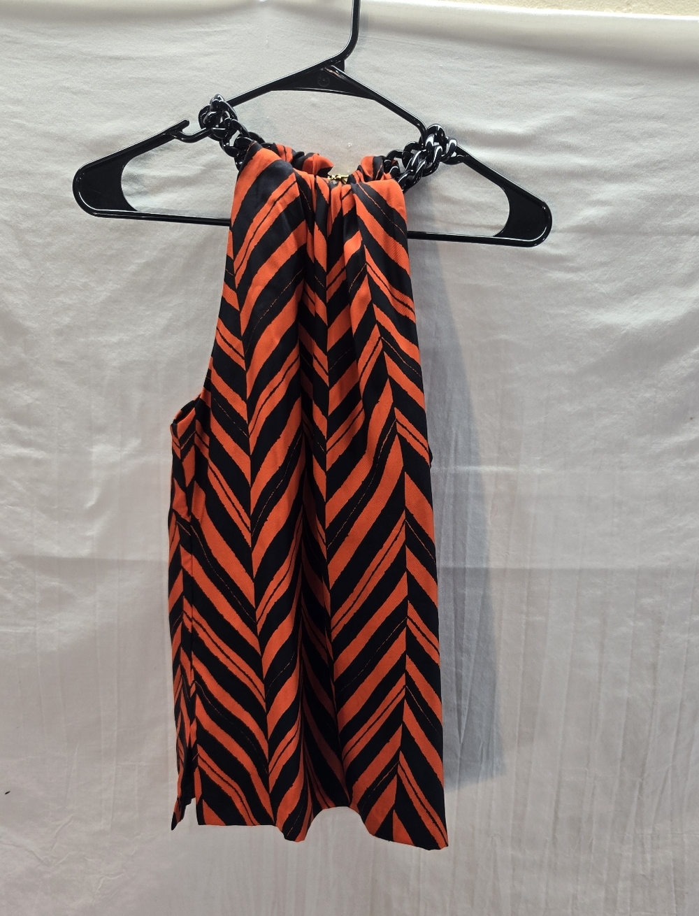 Milly NY Women's 4 Silk Chevron Stripe Black Orange Chain Keyhole Halter Top